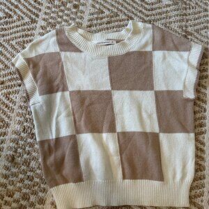 Checkered Short Sleeve Sweater Top